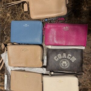 Coach Women's Leather Wristlet Collection - Blue, Pink, Tan, Brown